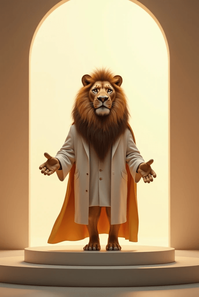 Strengthen Personality, a majestic human-like lion standing proudly, symbolizing the result of a strong personality with confidence, leadership, and inner strength.